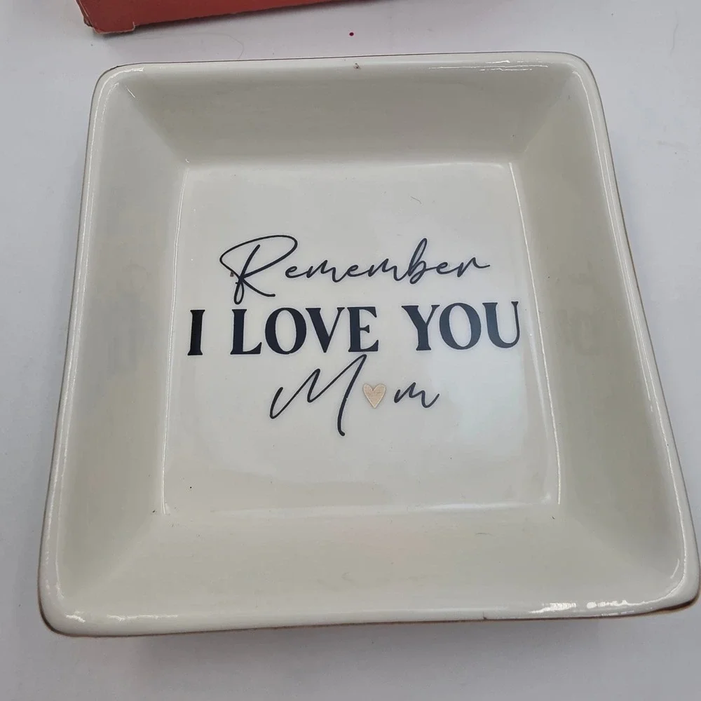 Koyzsen Remember I Love You Mom Ceramic Jewelry Trinket Dish Tray Gold Rim Boxed